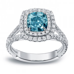 White Gold 2ct TDW Blue Diamond Double Halo Engagement Ring - Handcrafted By Name My Rings™