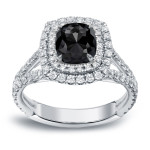 White Gold 2ct TDW Cushion-Cut Black Diamond Engagement Ring - Handcrafted By Name My Rings™