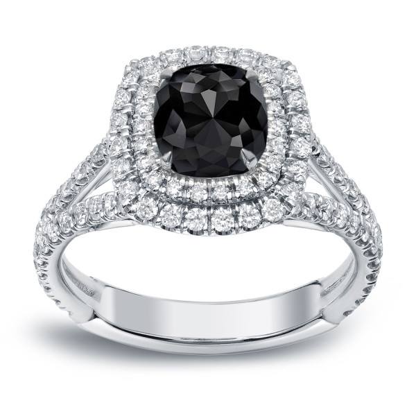 White Gold 2ct TDW Cushion-Cut Black Diamond Engagement Ring - Handcrafted By Name My Rings™