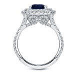 White Gold 3ct Blue Sapphire and 1 1/5ct TDW Double Halo Diamond Ring - Handcrafted By Name My Rings™