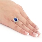 White Gold 3ct Blue Sapphire and 1ct TDW Diamond Halo Ring - Handcrafted By Name My Rings™