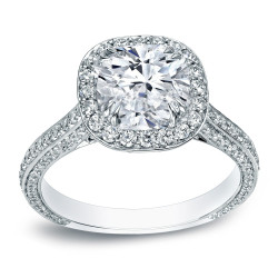 White Gold 3ct TDW Certified Cushion Halo Engagement Ring - Handcrafted By Name My Rings™