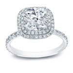 White Gold 3ct TDW Cushion-cut Certified Diamond Double Halo Engagement Ring - Handcrafted By Name My Rings™