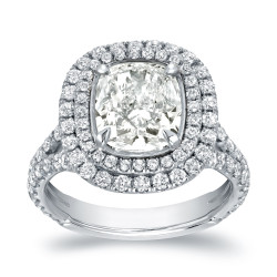 White Gold 4 1/5ct TDW Certified Cushion-cut Double Halo Diamond Engagement Ring - Handcrafted By Name My Rings™