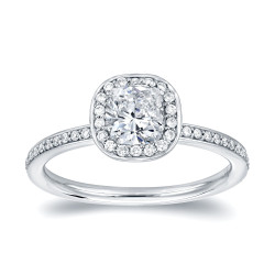 White Gold 4/5ct TDW Cushion Halo Diamond Engagement Ring - Handcrafted By Name My Rings™