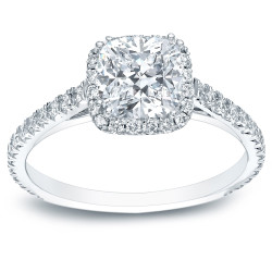 Platinum 1 1/2ct TDW Certified Cushion-Cut Diamond Halo Engagement Ring - Handcrafted By Name My Rings™