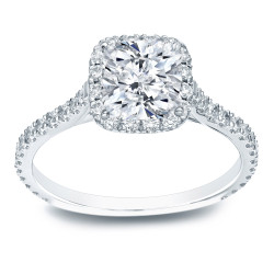 Platinum 1 1/2ct TDW Certified Cushion Diamond Halo Engagement Ring - Handcrafted By Name My Rings™