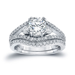 Platinum 1 1/2ct TDW Certified Round-cut Diamond Bridal Ring Set - Handcrafted By Name My Rings™