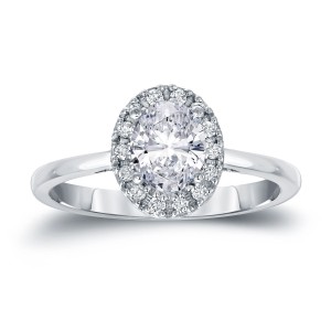 Platinum 1 1/8ct TDW Certified Oval Diamond Halo Engagement Ring - Handcrafted By Name My Rings™