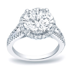 Platinum 1 3/4ct TDW Certified Round Cut Diamond Halo Engagement Ring - Handcrafted By Name My Rings™