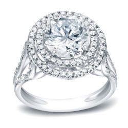 Platinum 1 3/4ct TDW Certified Round Cut Diamond Halo Engagement Ring - Handcrafted By Name My Rings™