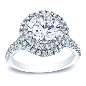 Platinum 1 5/8ct TDW Certified Round-Cut Diamond Double Halo Diamond Engagement Ring - Handcrafted By Name My Rings™