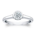 Platinum 1/2ct TDW Round-cut Diamond Bezel Solitaire Engagement Ring - Handcrafted By Name My Rings™