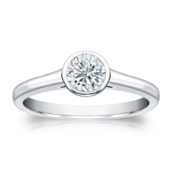 Platinum 1/2ct TDW Round-cut Diamond Bezel Solitaire Engagement Ring - Handcrafted By Name My Rings™