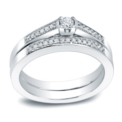 Platinum 1/4ct TDW Round Diamond Bridal Ring Set - Handcrafted By Name My Rings™