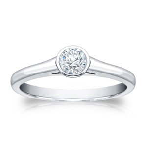 Platinum 1/4ct TDW Round-cut Diamond Bezel Solitaire Engagement Ring - Handcrafted By Name My Rings™