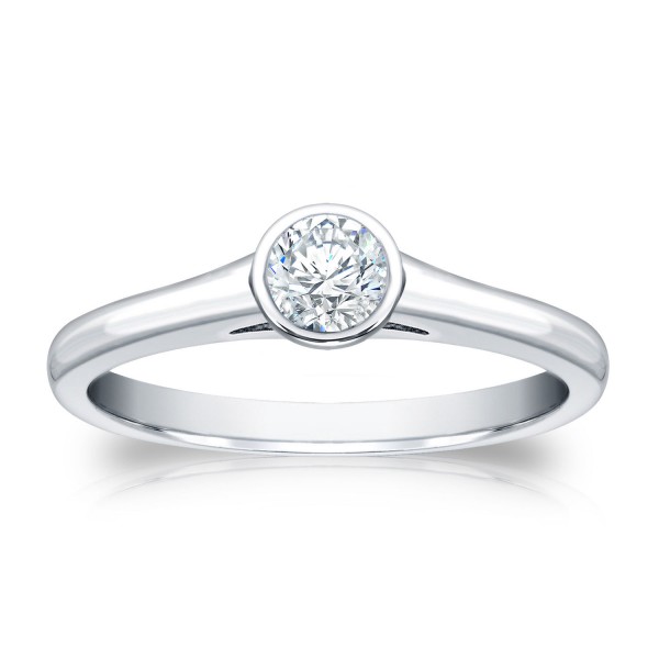 Platinum 1/4ct TDW Round-cut Diamond Bezel Solitaire Engagement Ring - Handcrafted By Name My Rings™