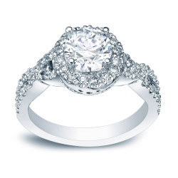 Platinum 1ct TDW Certified Round Diamond Braided Halo Engagement Ring - Handcrafted By Name My Rings™