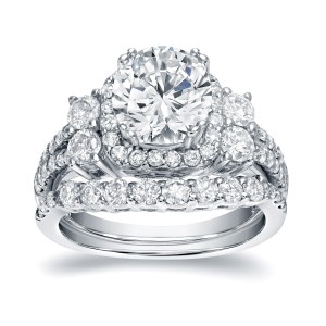 Platinum 2 1/3ct TDW Certified Round Cut Diamond Bridal Halo Ring Set - Handcrafted By Name My Rings™