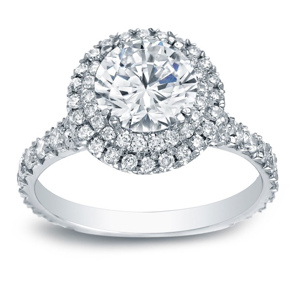 Platinum 2ct TDW Certified Round-Cut Diamond Double Halo Engagement Ring - Handcrafted By Name My Rings™