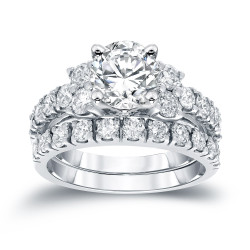 Platinum 2ct TDW Certified Round Diamond Engagement Wedding Ring Set - Handcrafted By Name My Rings™