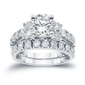 Platinum 2ct TDW Certified Round Diamond Engagement Wedding Ring Set - Handcrafted By Name My Rings™