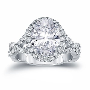 Platinum 3 1/8ct TDW Certified Oval Diamond Halo Engagement Ring - Handcrafted By Name My Rings™