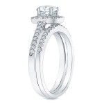 Platinum 3/4ct TDW Princess Cut Diamond Halo Bridal Ring Set - Handcrafted By Name My Rings™