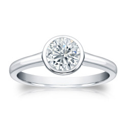 Platinum 3/4ct TDW Round-cut Diamond Bezel Solitaire Engagement Ring - Handcrafted By Name My Rings™