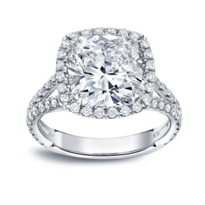 Platinum 4 1/3ct TDW Cushion Cut Diamond Halo Engagement Ring - Handcrafted By Name My Rings™