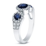 Platinum 4/5ct Blue Sapphire and 2/5ct TDW Three-Stone Round Cut Diamond Engagement Ring - Handcrafted By Name My Rings™