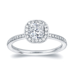 Platinum 4/5ct TDW Cushion Cut Halo Diamond Engagement Ring - Handcrafted By Name My Rings™