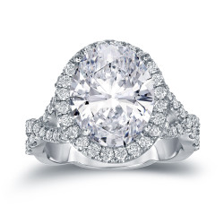 Platinum 5 3/4ct TDW Certified Oval Diamond Halo Engagement Ring - Handcrafted By Name My Rings™