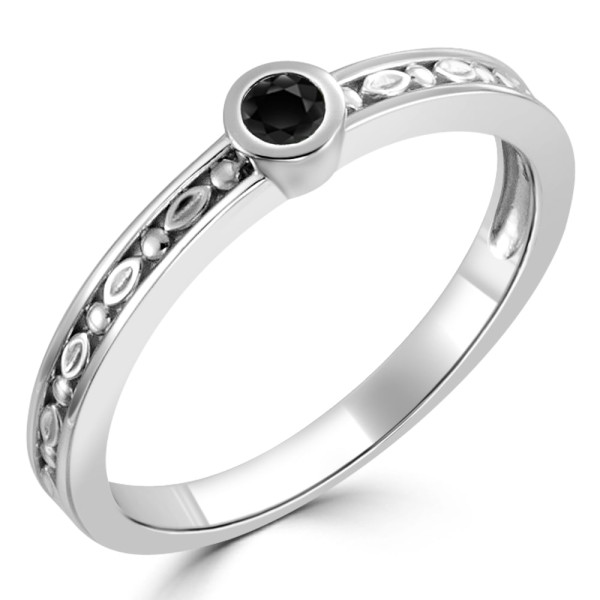 Women's Gold 1/10ct TDW Bezel Round Black Diamond Solitaire Ring - Handcrafted By Name My Rings™