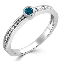 Women's Gold 1/10ct TDW Bezel Round Blue Diamond Solitaire Ring - Handcrafted By Name My Rings™