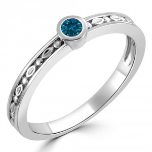 Women's Gold 1/10ct TDW Bezel Round Blue Diamond Solitaire Ring - Handcrafted By Name My Rings™