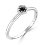 Women's Gold 1/10ct TDW Prong Round Black Diamond Hexagon Solitaire Ring - Handcrafted By Name My Rings™