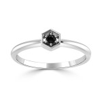 Women's Gold 1/10ct TDW Prong Round Black Diamond Hexagon Solitaire Ring - Handcrafted By Name My Rings™
