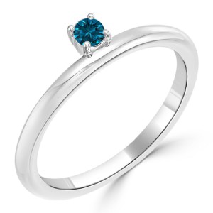 Women's Gold 1/10ct TDW Prong Round Blue Diamond Engagement Solitaire Ring - Handcrafted By Name My Rings™