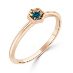 Women's Gold 1/10ct TDW Prong Round Blue Diamond Hexagon Solitaire Ring - Handcrafted By Name My Rings™