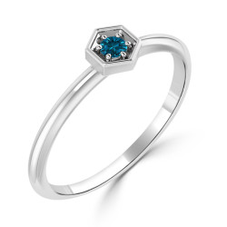 Women's Gold 1/10ct TDW Prong Round Blue Diamond Hexagon Solitaire Ring - Handcrafted By Name My Rings™