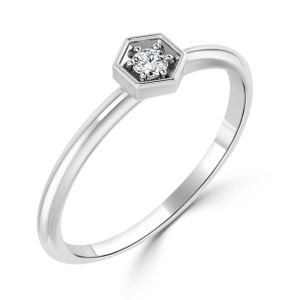 Women's Gold 1/10ct TDW Prong Round Diamond Hexagon Solitaire Ring - Handcrafted By Name My Rings™