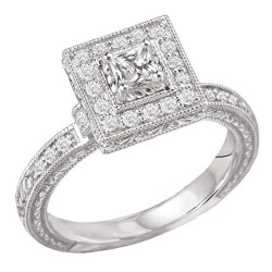 White Gold 1/2 ct TDW Princess Halo Vintage Diamond Engagement Ring - Handcrafted By Name My Rings™
