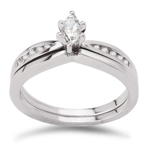 White Gold 1/3ct TDW Diamond Marquise Center Bridal Ring Set - Handcrafted By Name My Rings™