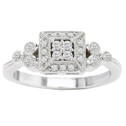 White Gold 1/4ct TDW Diamond Vintage Princess Halo Ring - Handcrafted By Name My Rings™