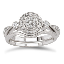 White Gold 1/4ct TDW Diamond Vintage Round Bridal Ring Set - Handcrafted By Name My Rings™