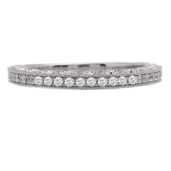 White Gold 1/5ct TDW Vintage Milgrain Diamond Wedding Band - Handcrafted By Name My Rings™