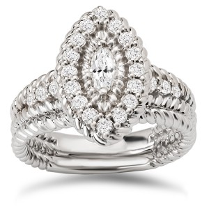 White Gold 3/4ct TDW Diamond Marquise Halo Bridal Ring Set - Handcrafted By Name My Rings™