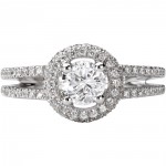 White Gold 3/4ct TDW Split Shank Diamond Halo Engagement Ring - Handcrafted By Name My Rings™