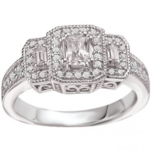 White Gold 3/4ct TDW Vintage Three-stone Emerald-cut Diamond Ring - Handcrafted By Name My Rings™